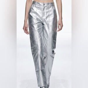 Edit By Nine Shining‎ Star Women’s High Waist Silver Metallic Pants Size Large